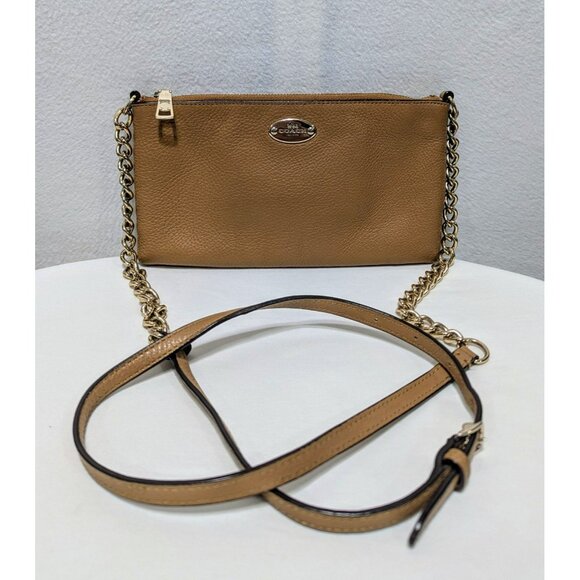 Coach Quinn Pebble Leather Small Crossbody Bag Tan/Brown Gold F52709 - Picture 1 of 12